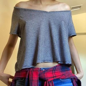 Stripped off the shoulder flowey crop top